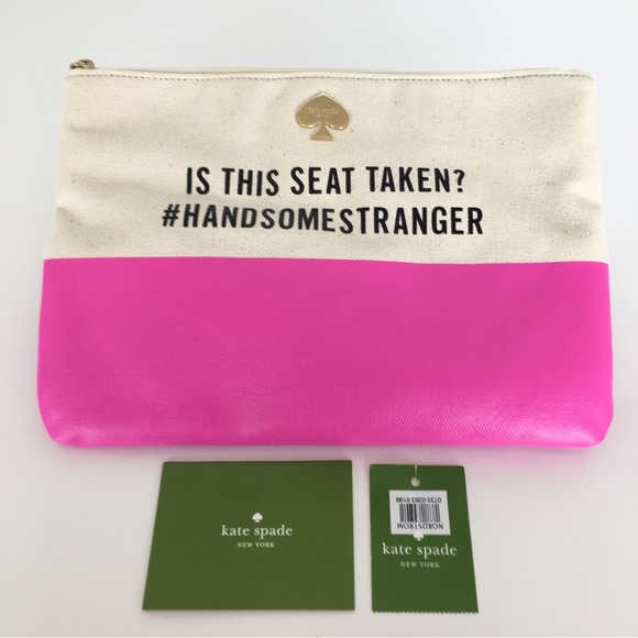 kate spade Handbags - Kate Spade gia Clutch Cosmetic Makeup Bag New With Tags Pink & Tan Canvas NWT